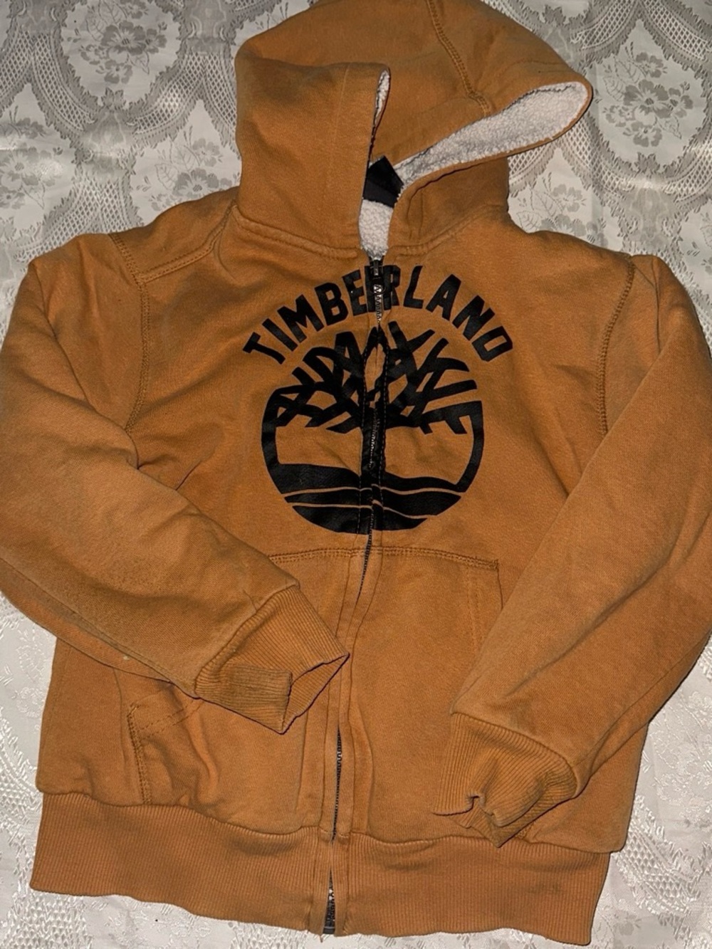 Timberland Boys' Hooded Zip Puffer Jacket in Caramel Brown